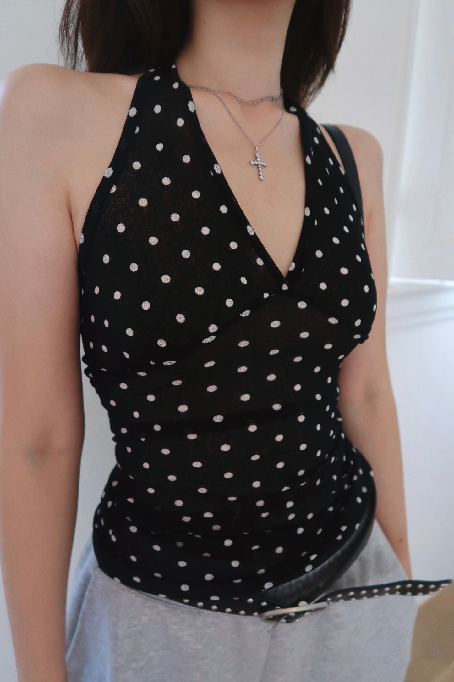 Polka Dot Halter Top (BL)