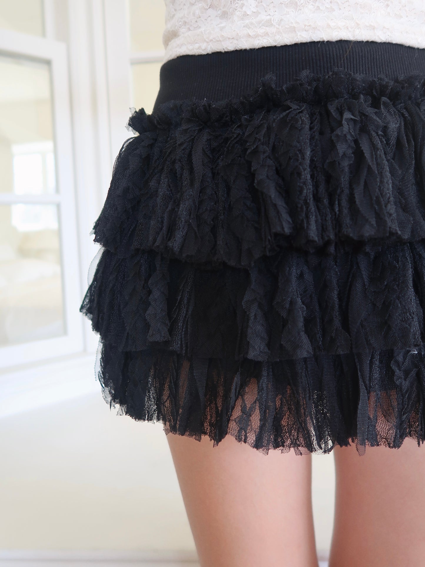 Rose Off-Shoulder + Lace Tiered Skort