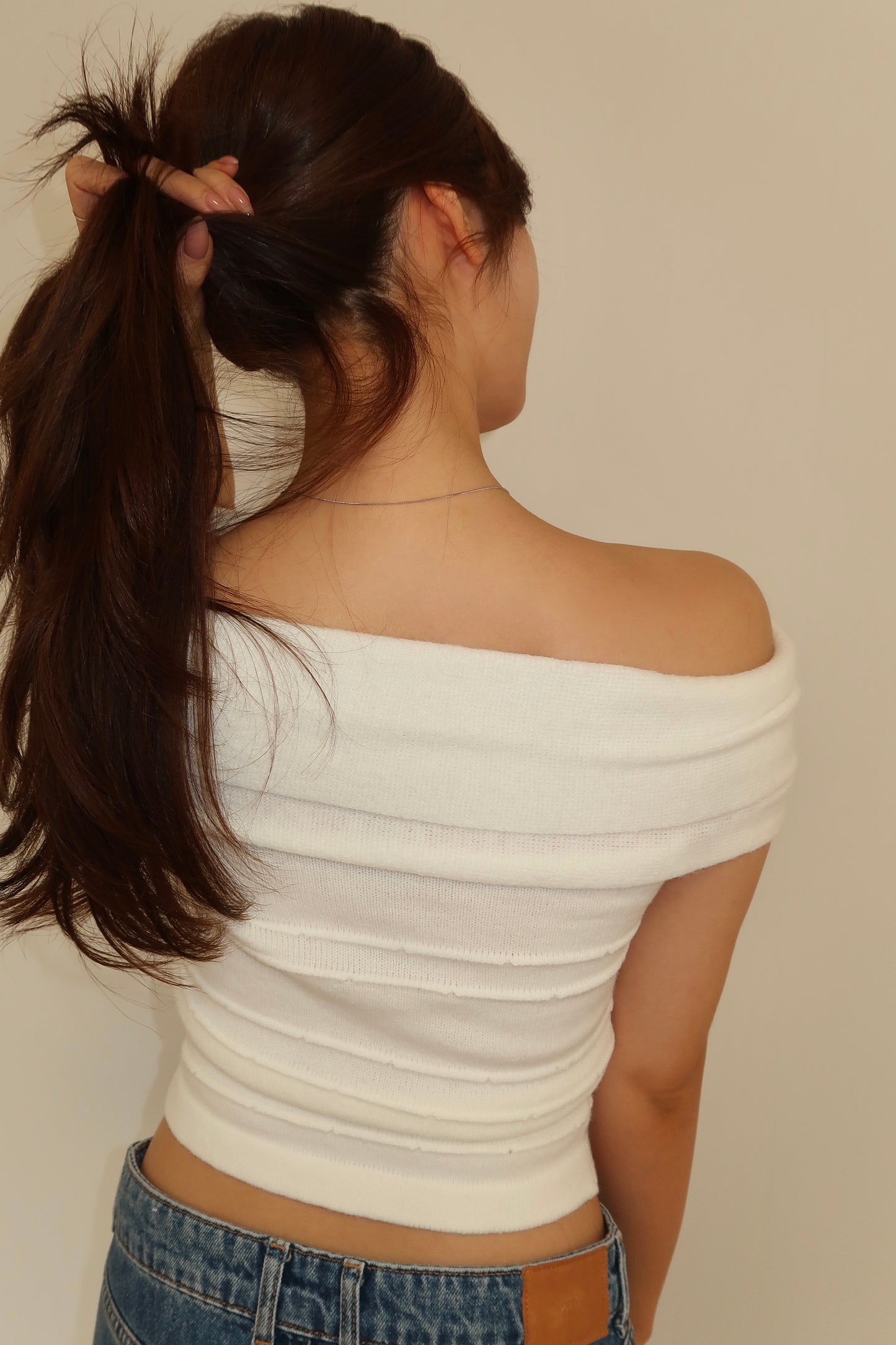 Ribbon Off-Shoulder Knit