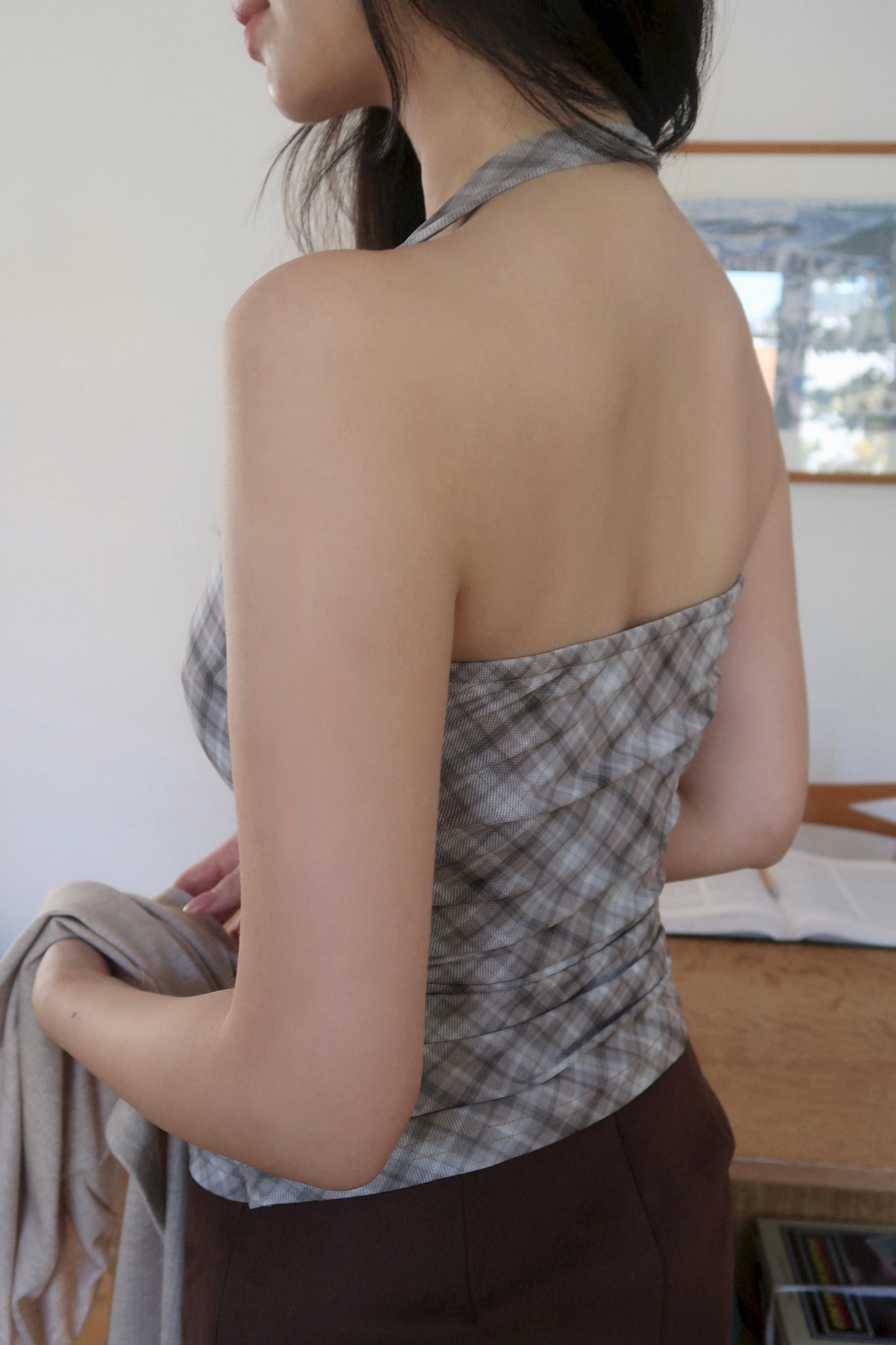 Plaid Halter Cardigan Set (BR)