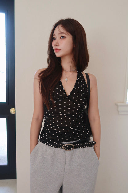 Polka Dot Halter Top (BL)