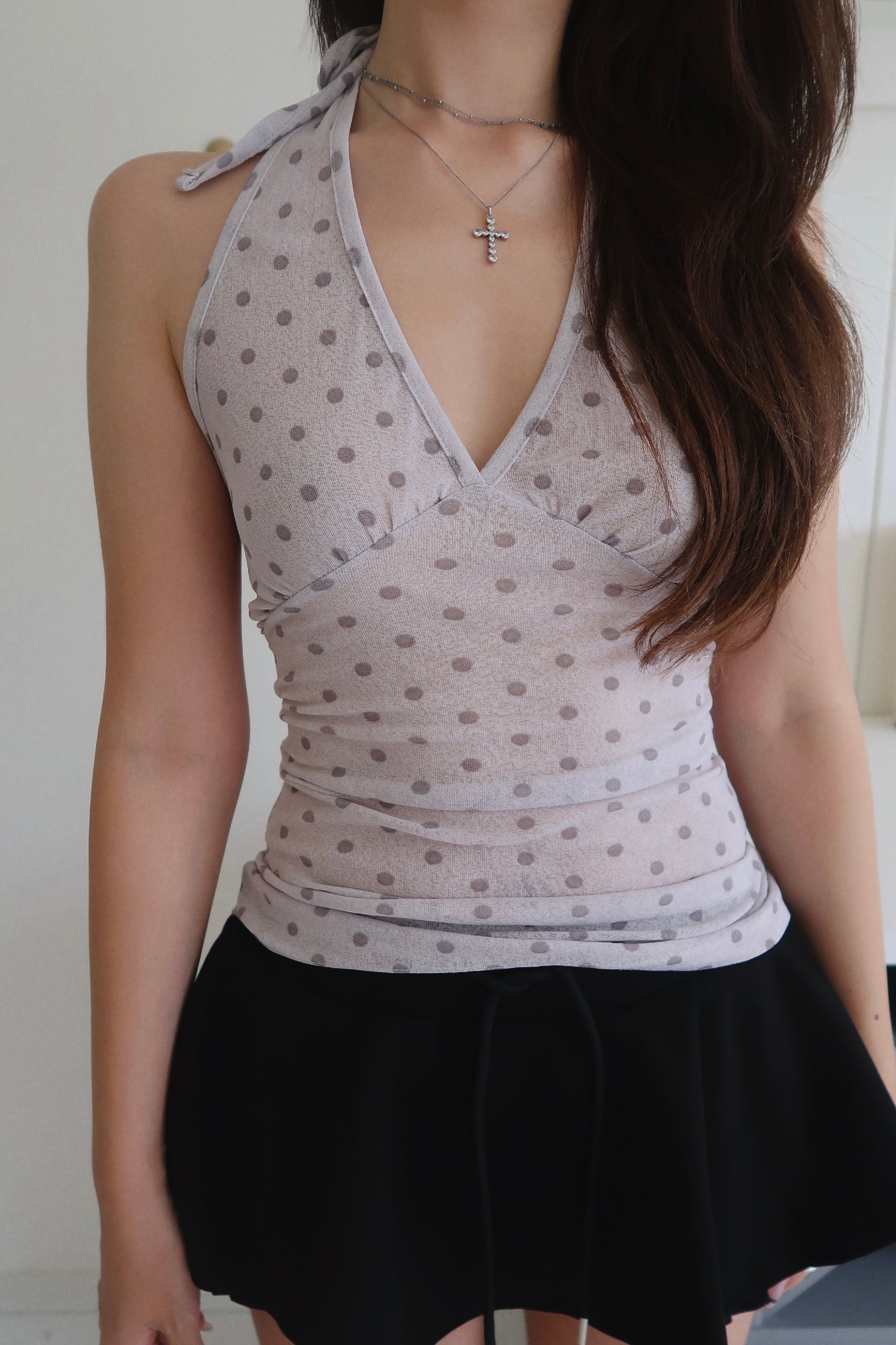 Polka Dot Halter Top (GY)