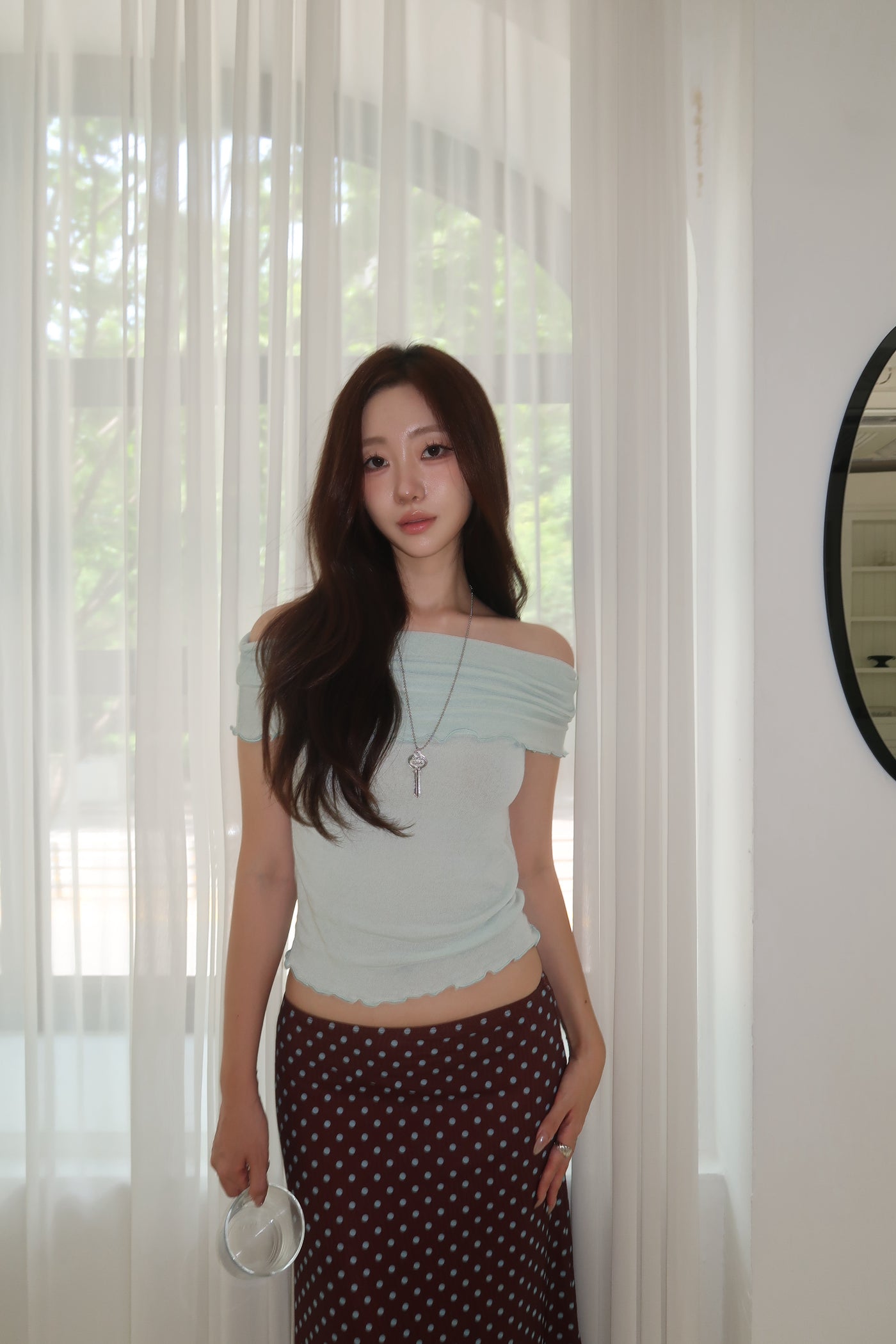 Mint Ruffle Off-Shoulder