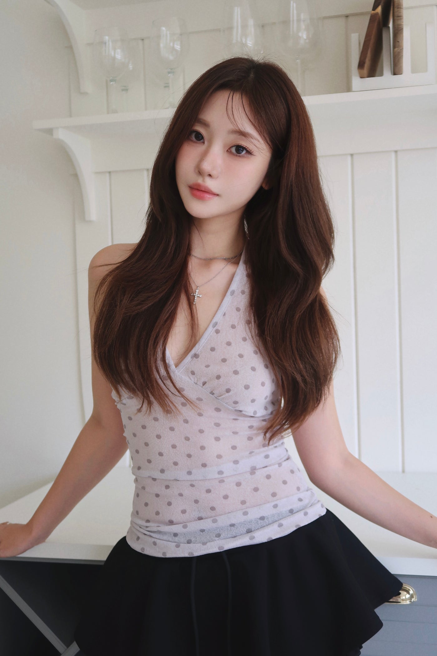 Polka Dot Halter Top (GY)