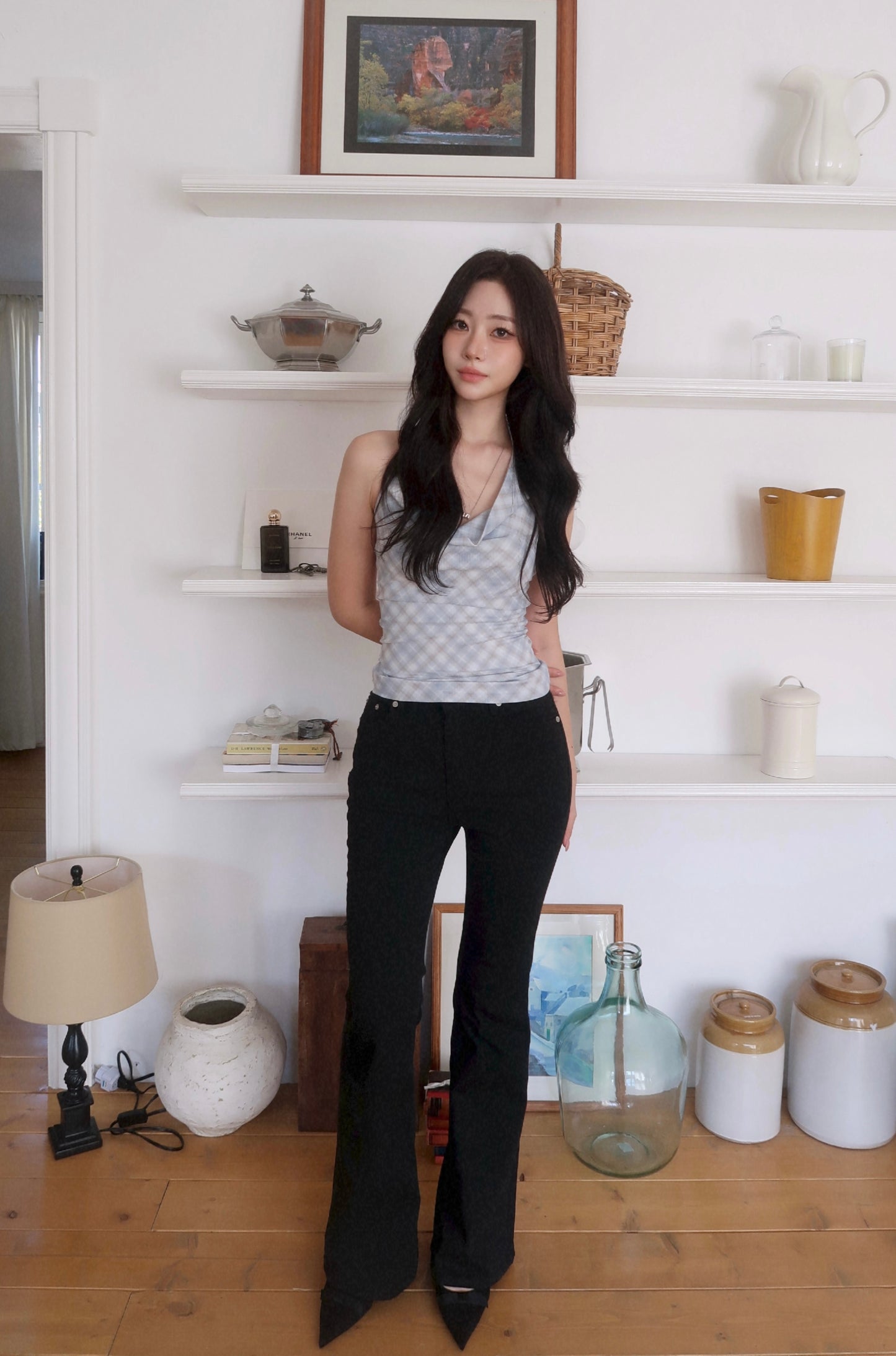 Plaid Halter Cardigan Set (SB)