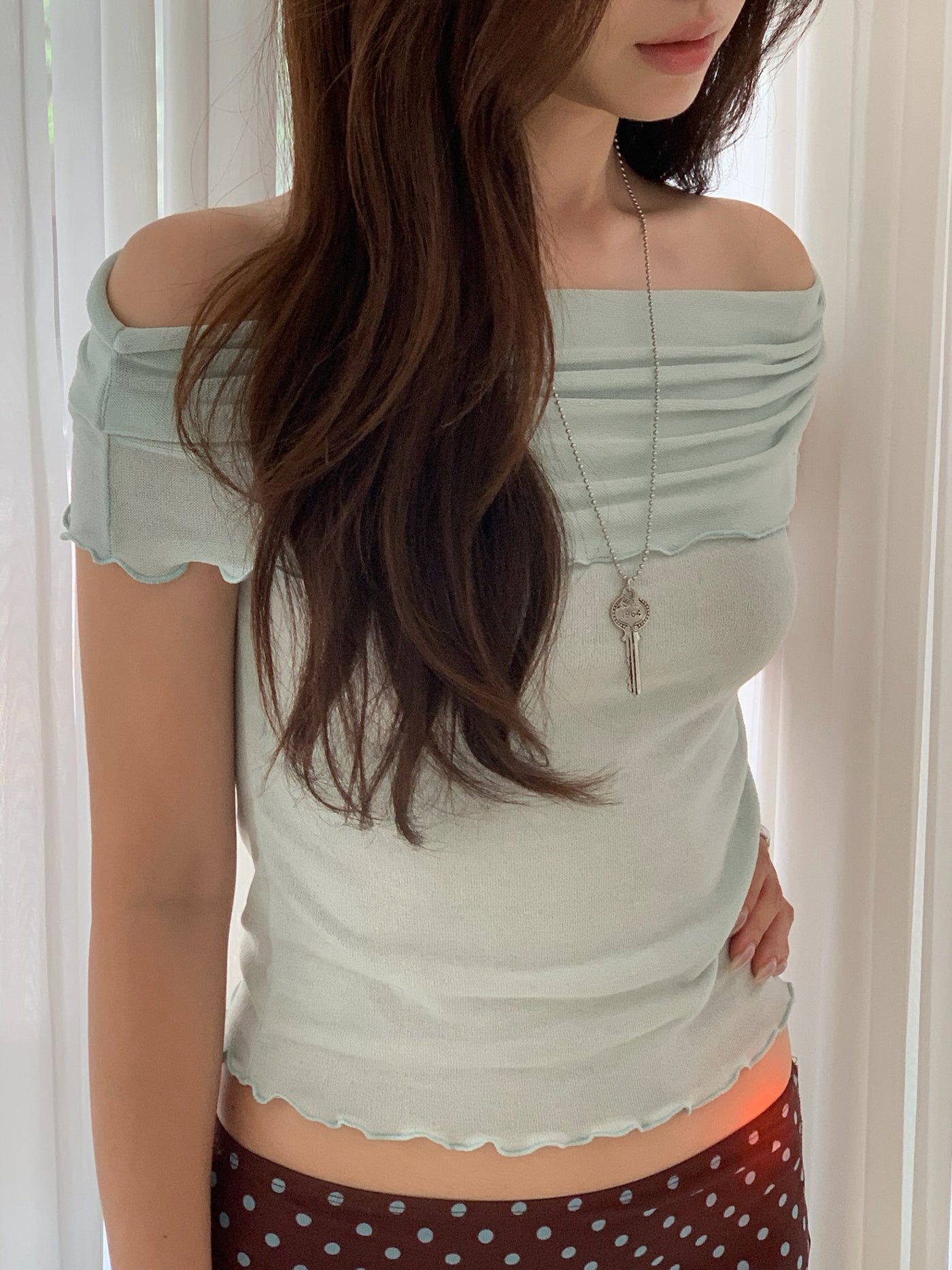 Mint Ruffle Off-Shoulder