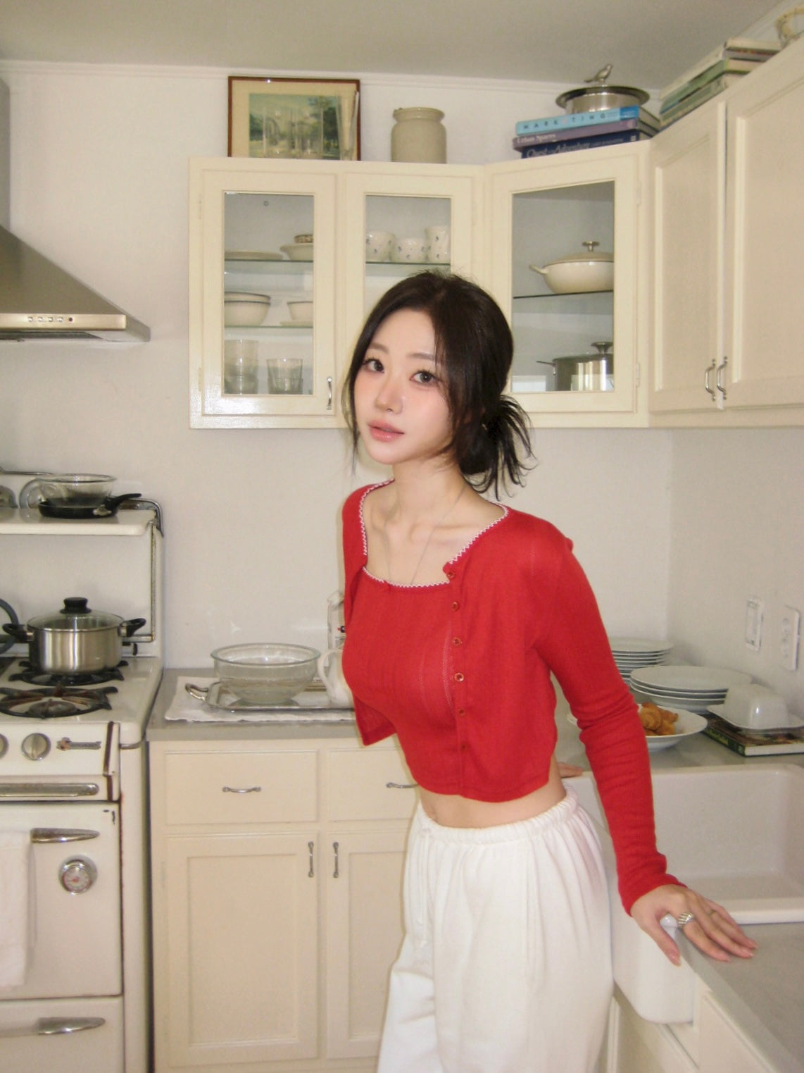Red Cardigan Set