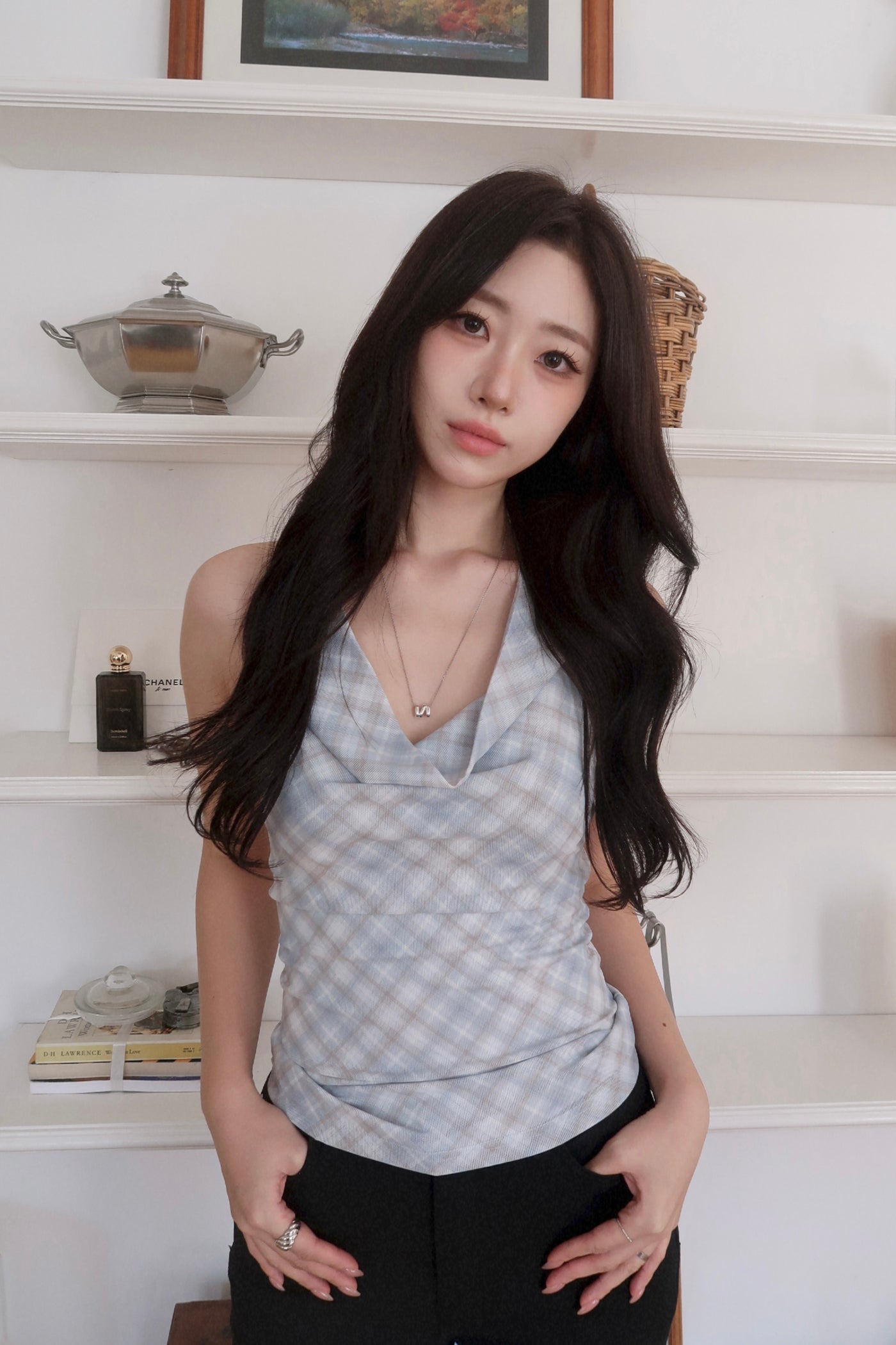 Plaid Halter Cardigan Set (SB)