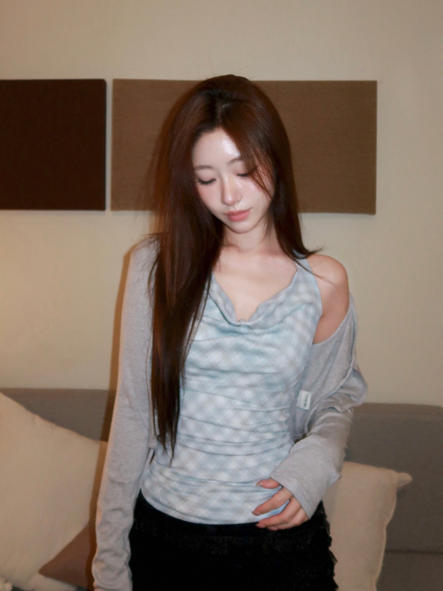 Plaid Halter Cardigan Set (SB)