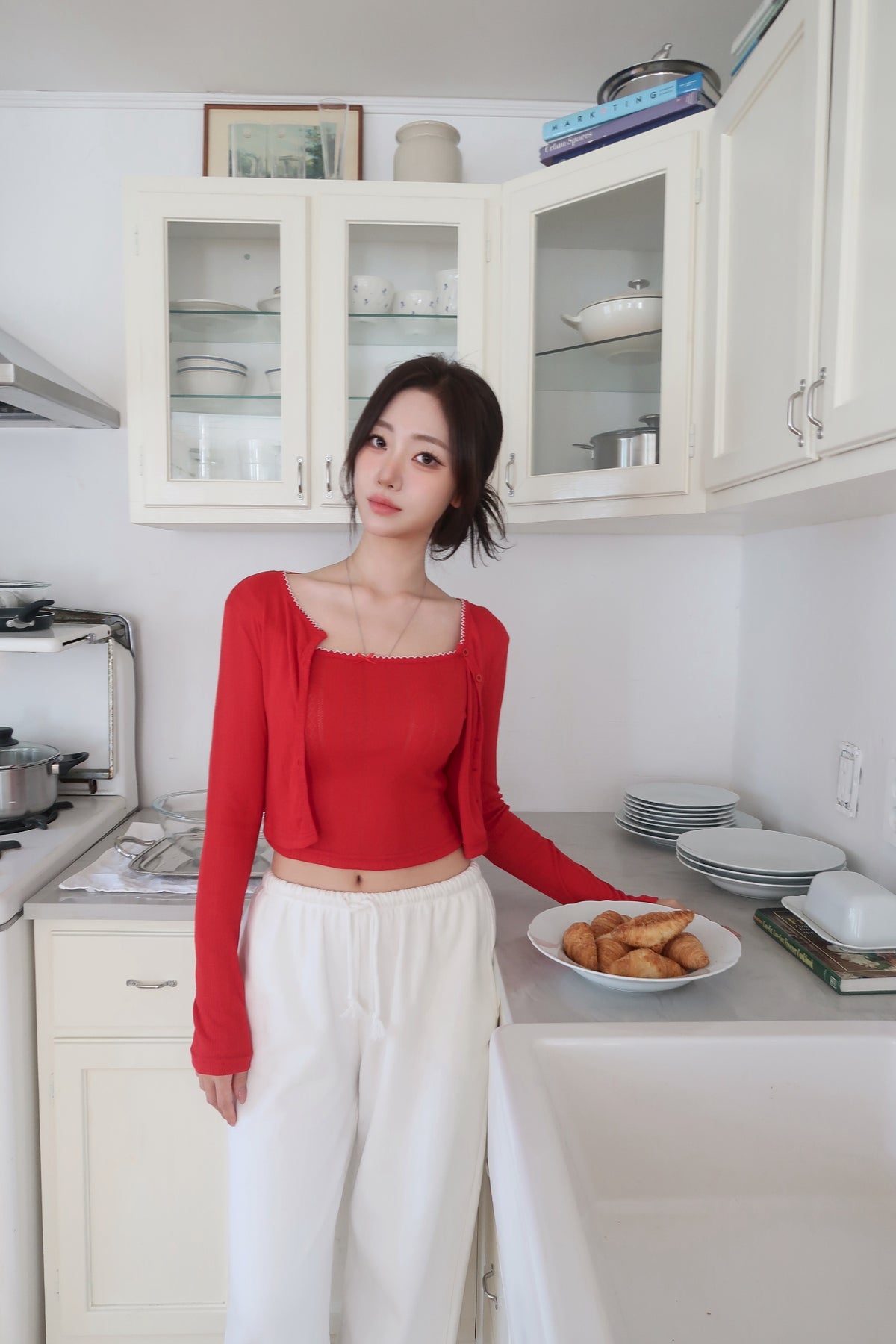 Red Cardigan Set