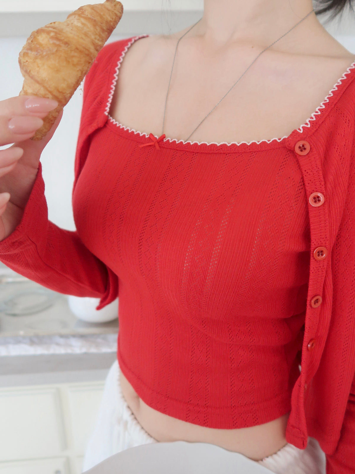Red Cardigan Set