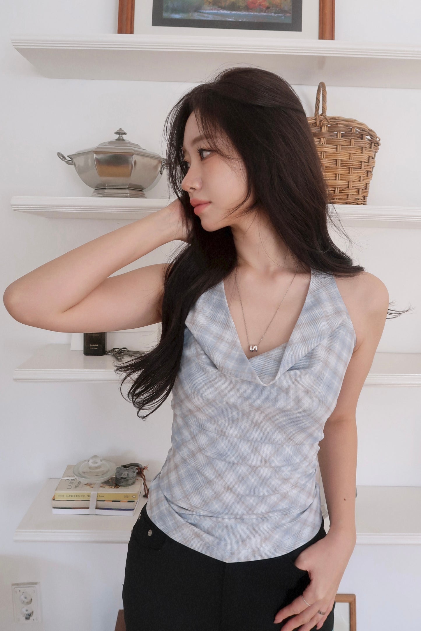 Plaid Halter Cardigan Set (SB)