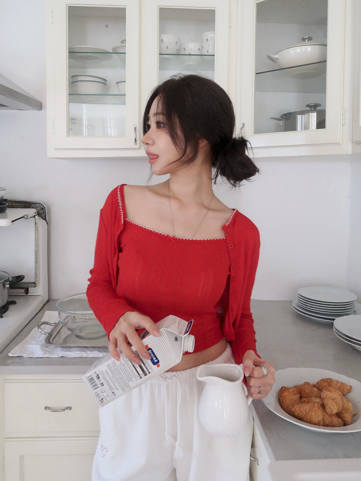 Red Cardigan Set