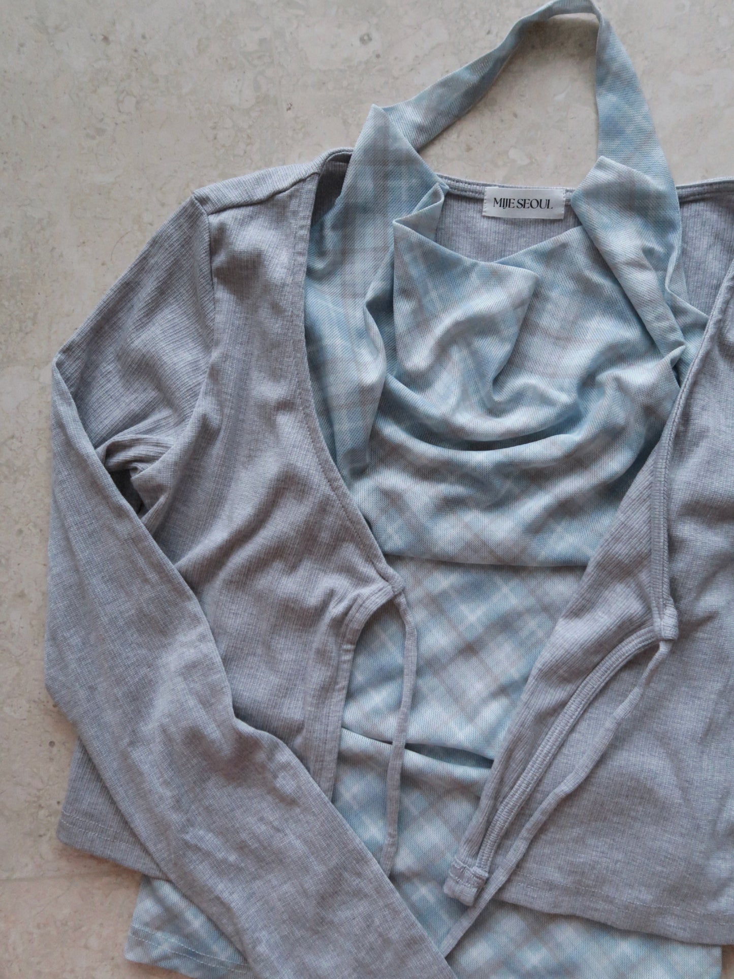 Plaid Halter Cardigan Set (SB)