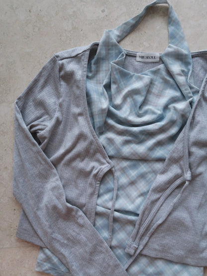 Plaid Halter Cardigan Set (SB)