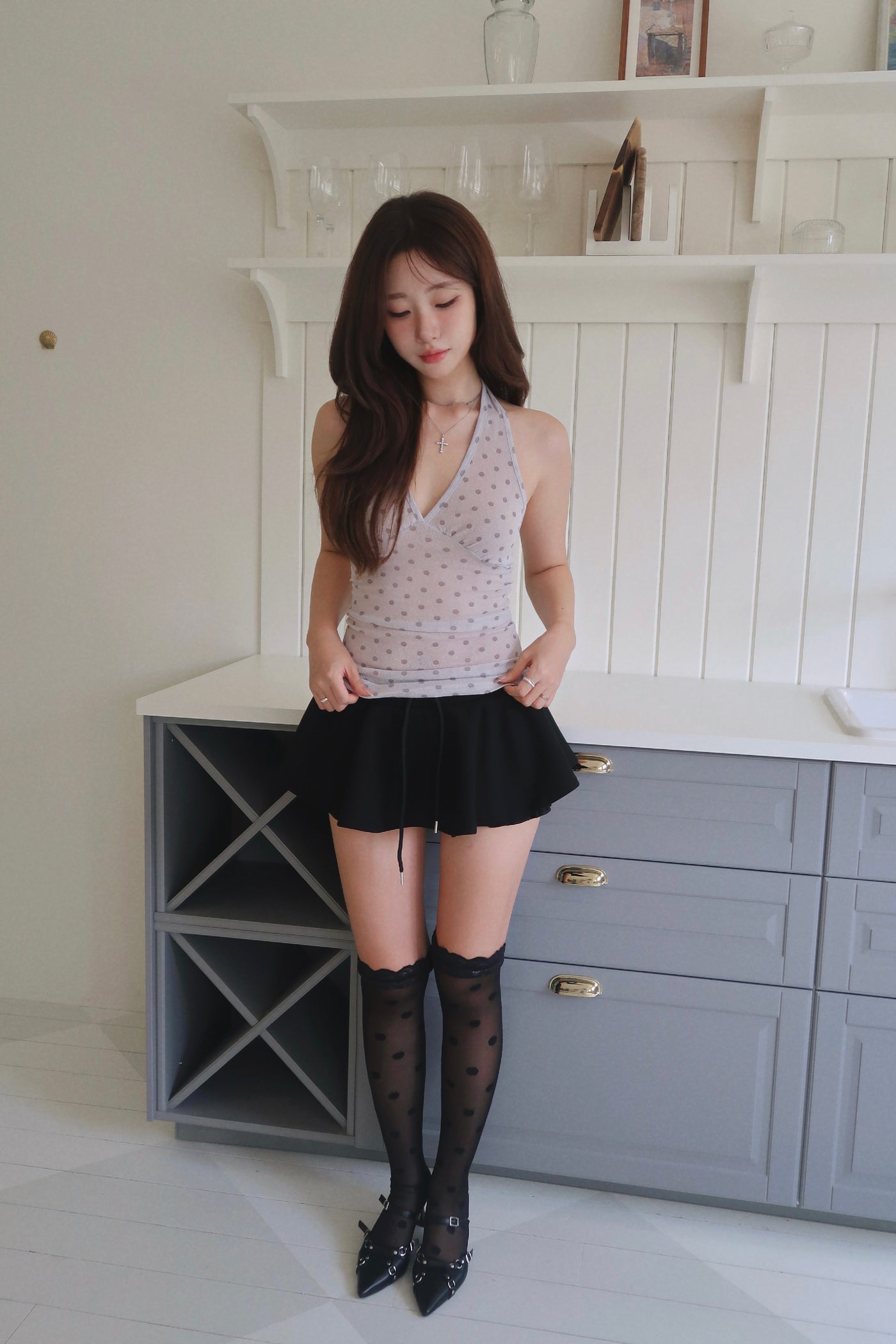 Polka Dot Halter Top (GY)