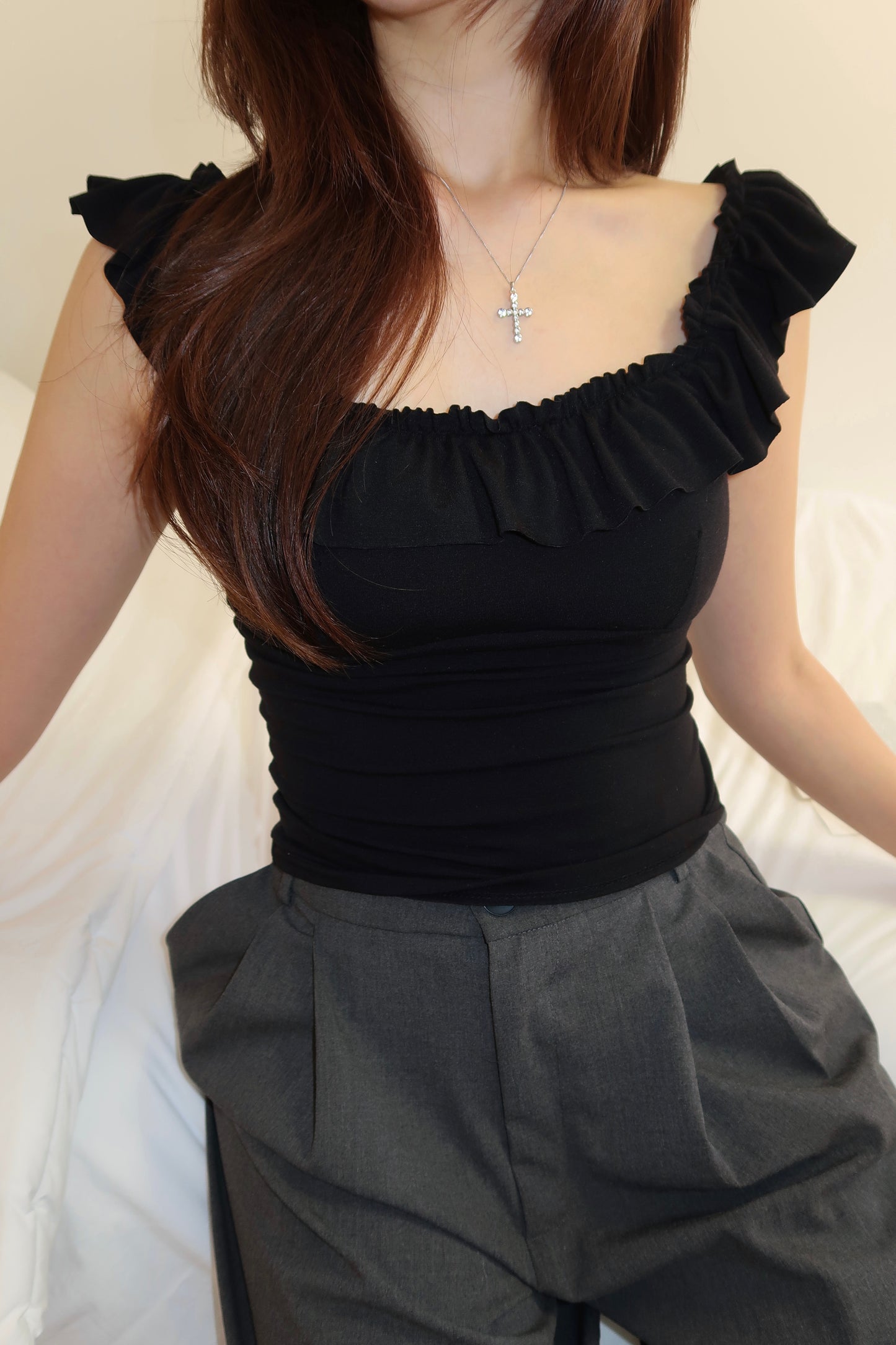 [Padded Cap] Frill Sleeveless(BL)