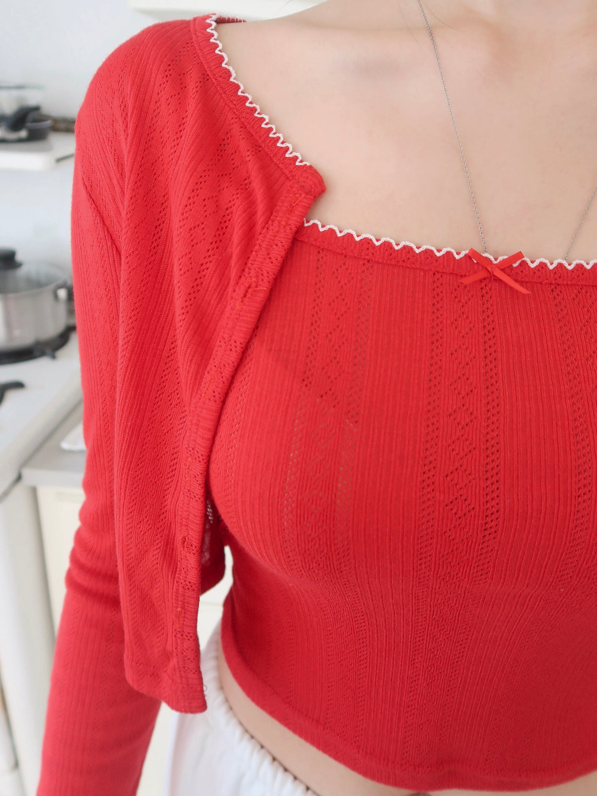 Red Cardigan Set
