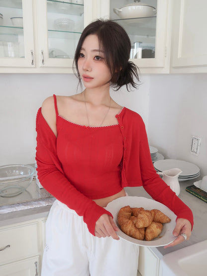 Red Cardigan Set