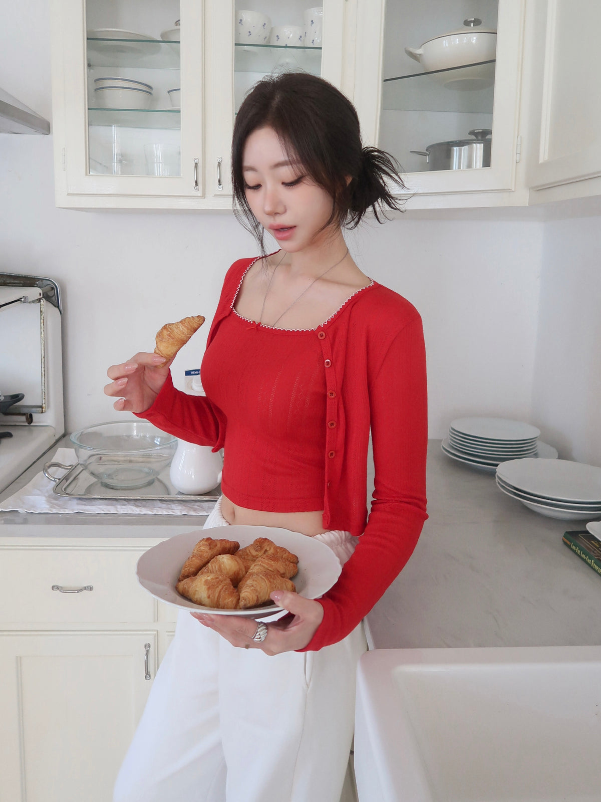 Red Cardigan Set