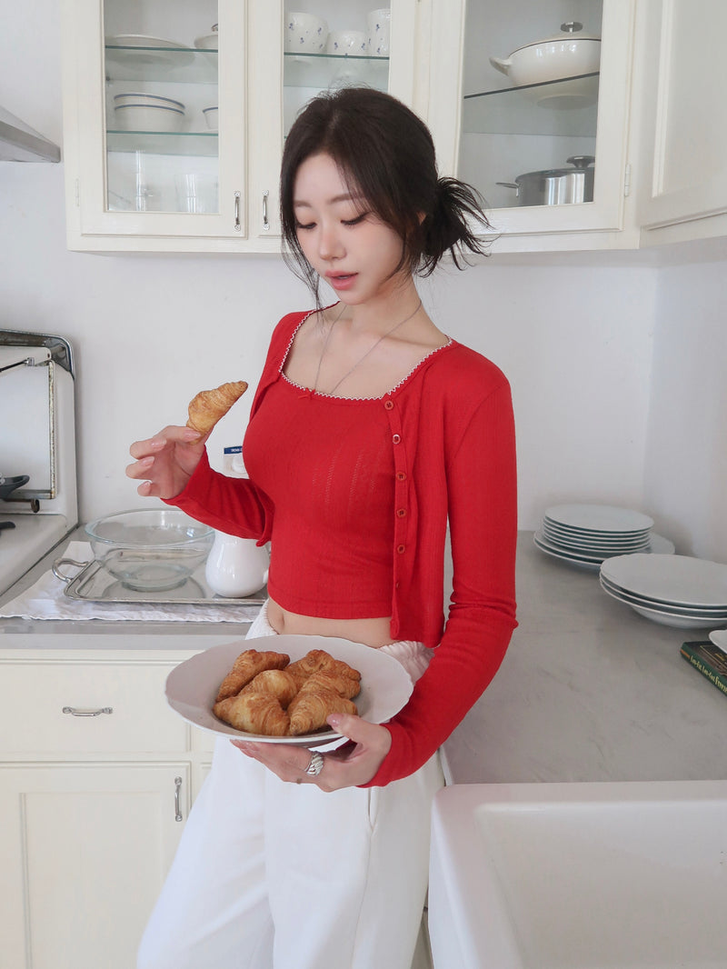Red Cardigan Set