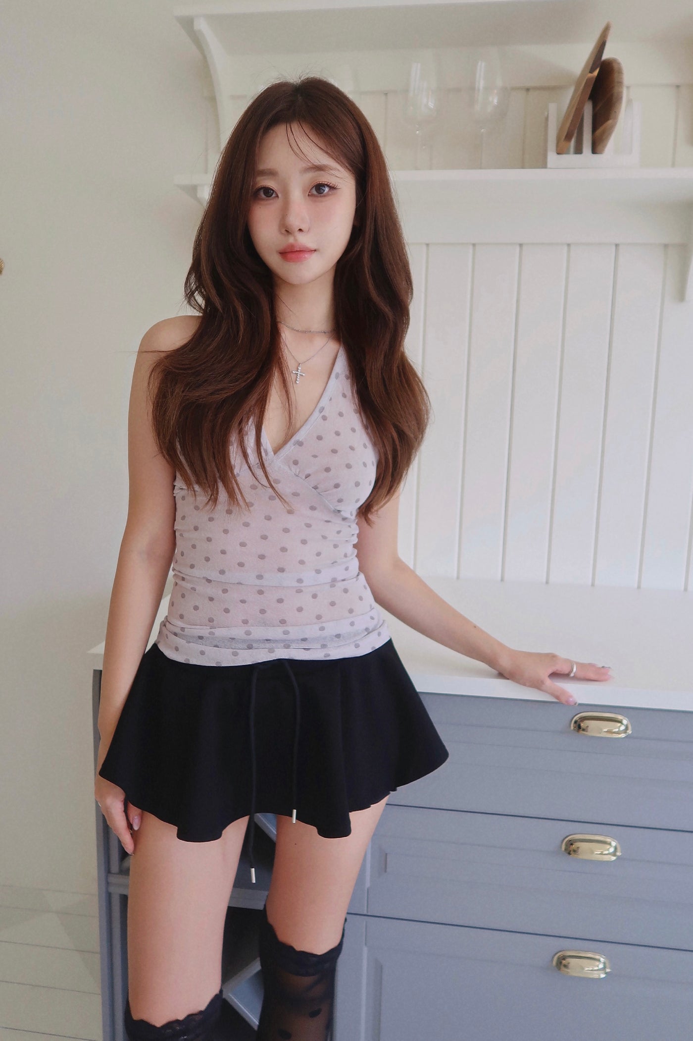 Polka Dot Halter Top (GY)